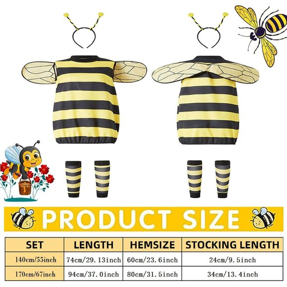 Bee Costume Kit Women Kids Halloween Wings Hat Stockings Parent-Child - Picture 4 of 7